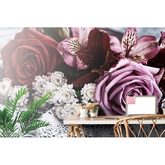 Öntapadó fotótapéta rózsacsokor retró hatású