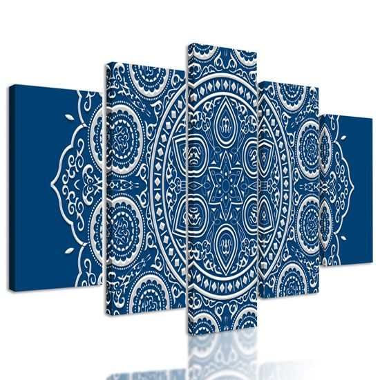 5 részes kép lágy Mandala kék háttéren