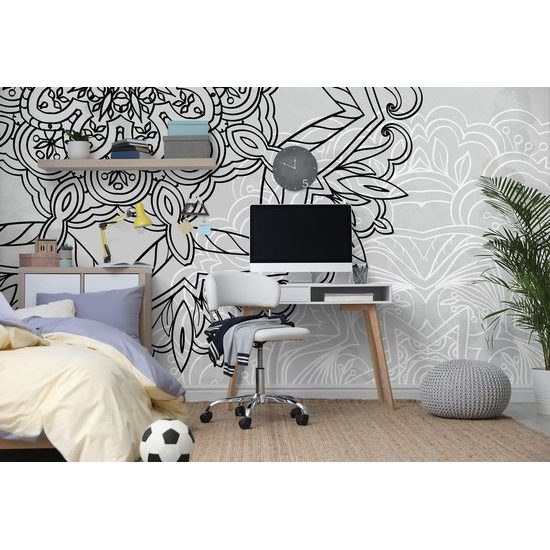 Öntapadó tapéta jég Mandala fekete-fehérben