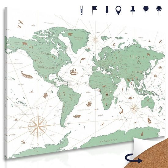 Parafa kép történelmi hangulatú világtérkép zöld kivitelben