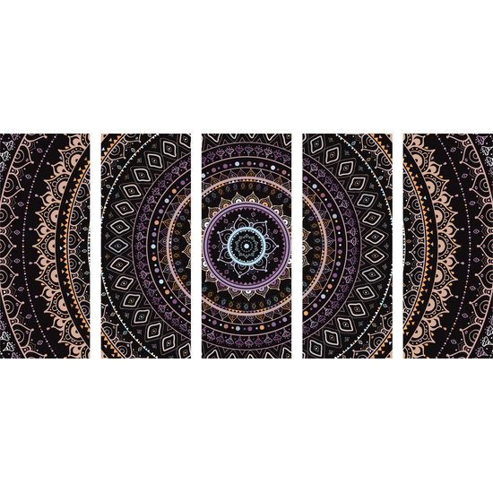 5 részes kép érdekes Mandala lila színekben