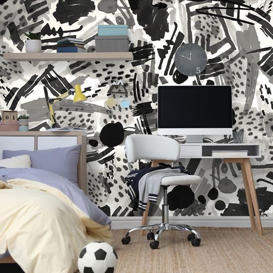 Érdekes fekete-fehér tapéta absztrakció pop art stílusban