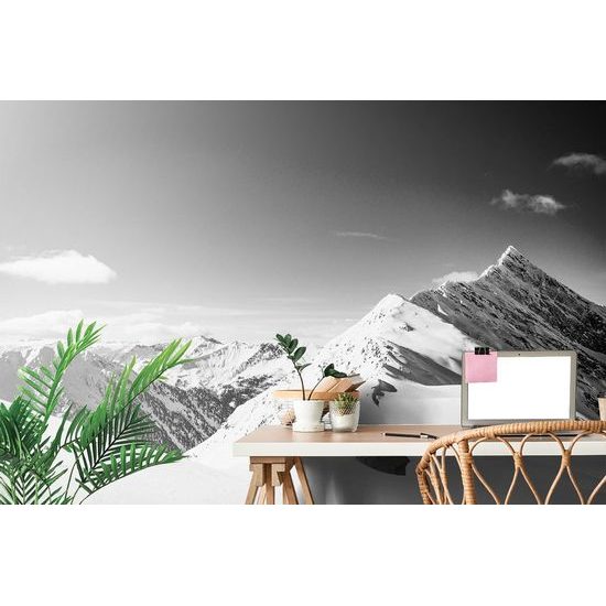 Fotótapéta fekete-fehér dombok hóval borítotva