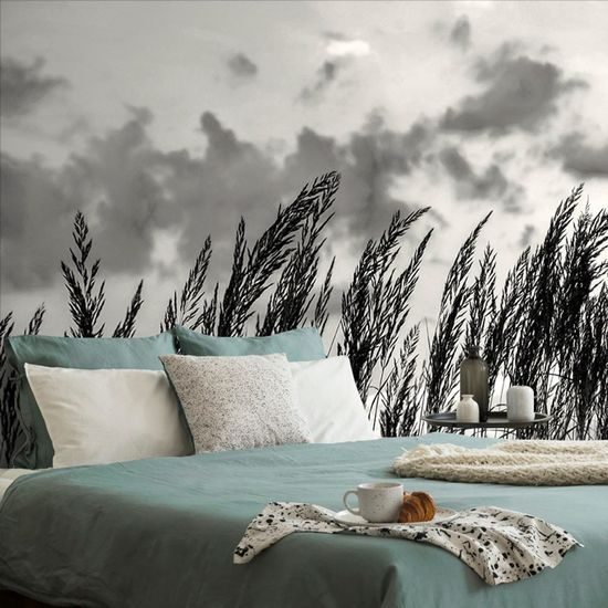 Érdekes fekete-fehér öntapadó fotótapéta fűszálak