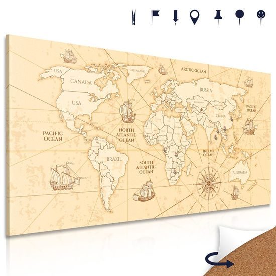 Parafa kép világ térkép vintage stílusban hajókkal