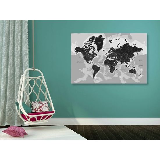 Kép részletes világtérkép fekete-fehér kivitelben