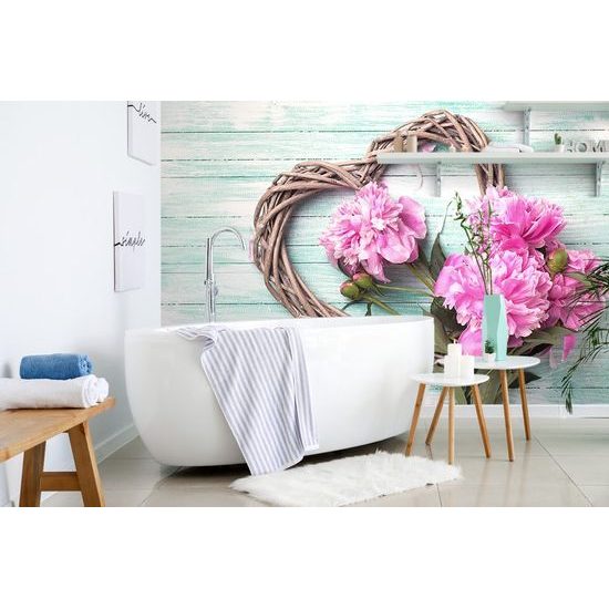 Öntapadó fotótapéta fa szív bazsarózsával