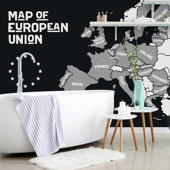 Öntapadó tapéta Az Európai Unió fekete-fehér térképe modern kivitelben