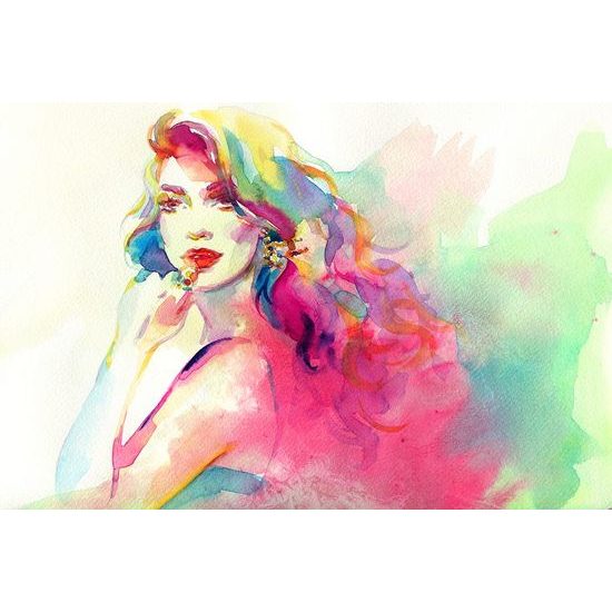 Öntapadó tapéta egy hölgy portréja akvarell kivitelben