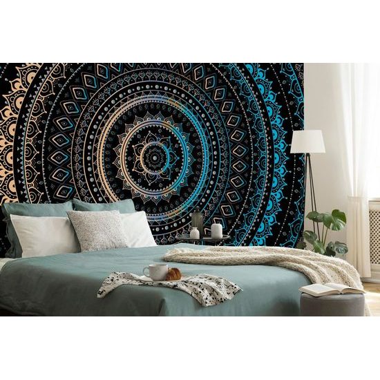 Öntapadó tapéta gyönyörű kék ​​arany Mandala