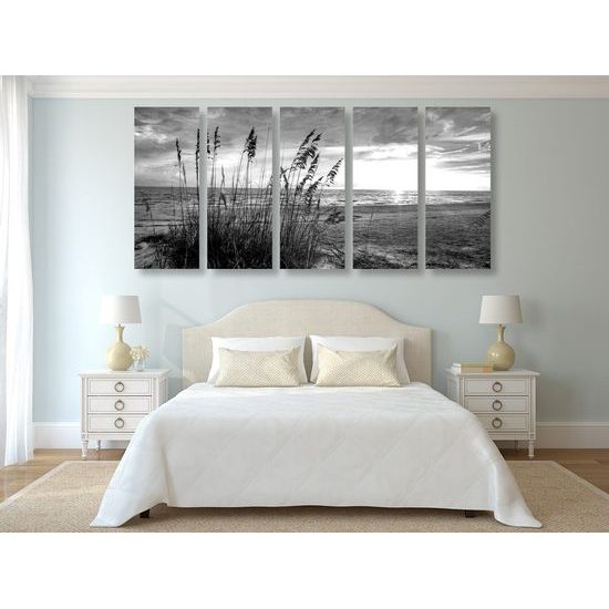 5 részes kép óceán látványa fekete-fehér kivitelben