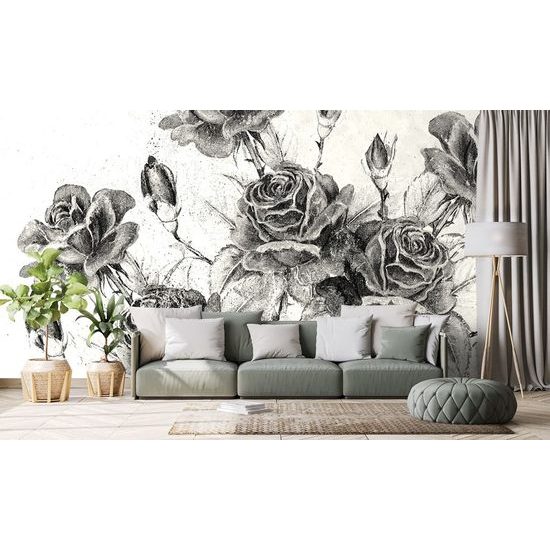 Fekete-fehér rózsa tapéta vintage dizájnnal
