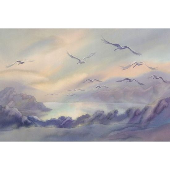 Öntapadó tapéta madarak repülése a tó felett