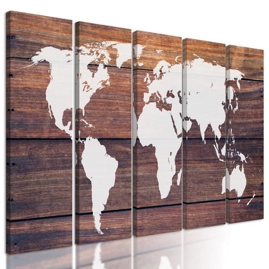 5 részes kép világtérkép fa háttéren