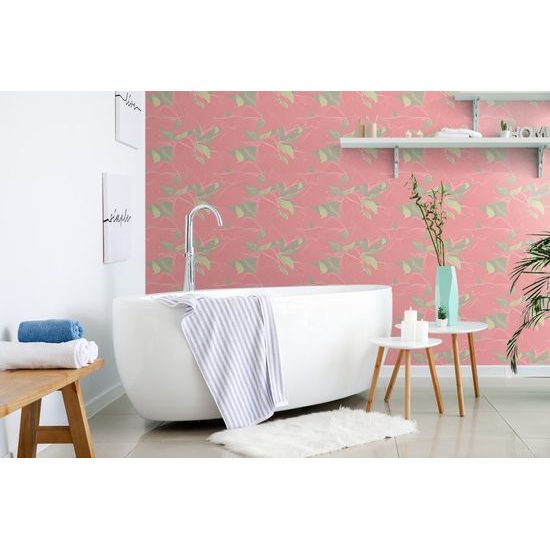 Tapéta érdekes levelek rózsaszín kivitelben