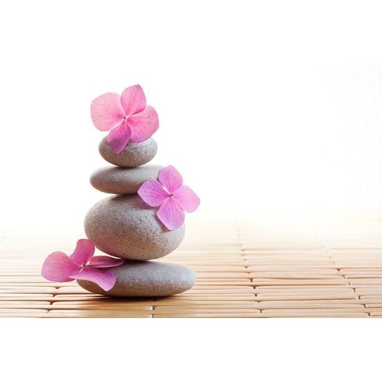Fotótapéta egyensúly kövek rózsaszín virágokkal
