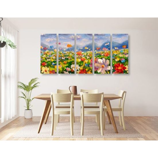 5 részes kép virággal teli rét olajfestménye