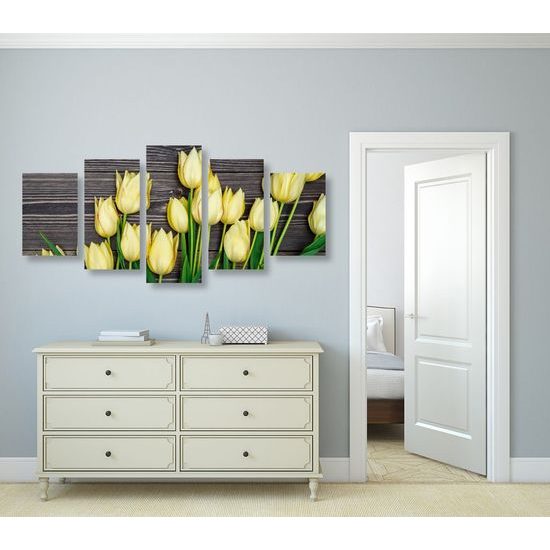 5 részes kép tulipánok a tavaszi kertben