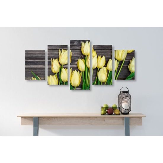 5 részes kép tulipánok a tavaszi kertben