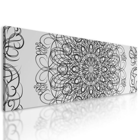 Kép lágy virágos Mandala fekete-fehér kivitelben