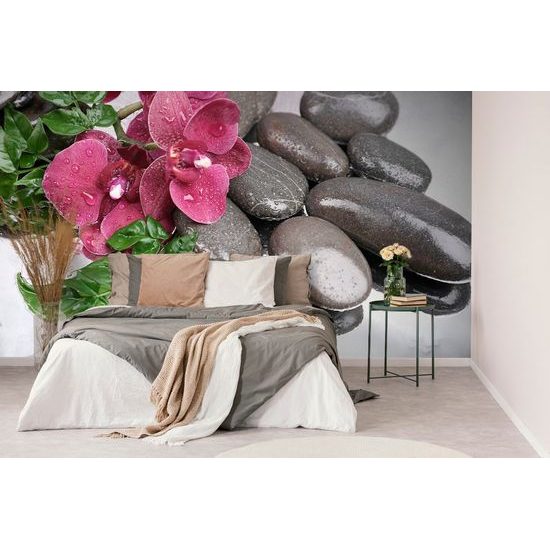 Öntapadó fotótapéta lávakövek orchideával