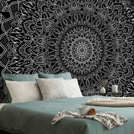 Öntapadó tapéta gyönyörűen kidolgozott Mandala fekete-fehérben