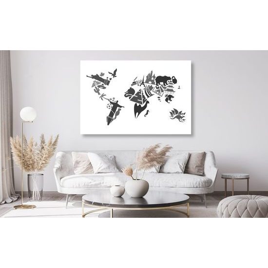 Parafa kép világ fekete-fehér térkép kontinens szimbólumokkal