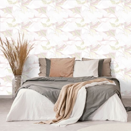 Tapéta érdekes levelek fehér kivitelben