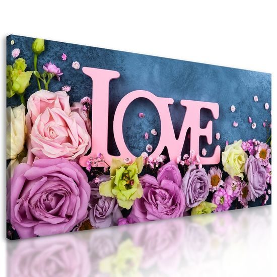 Kép virágok Love felirattal