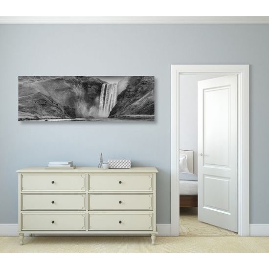 Kép fenséges vízesés Izlandon fekete-fehér kivitelben