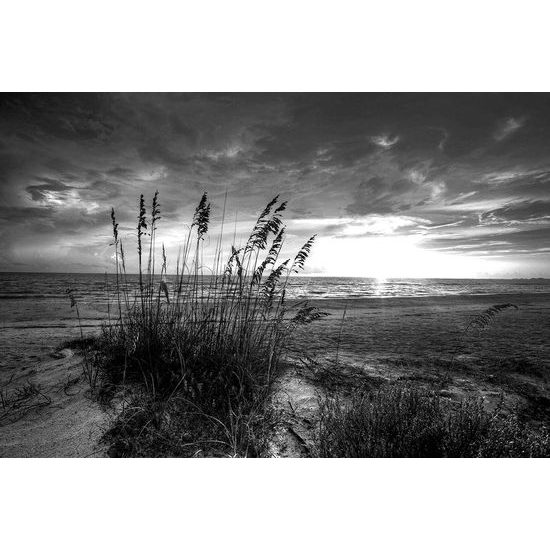 Fekete fehér öntapadó fotótapéta naplemente a tengerpartról