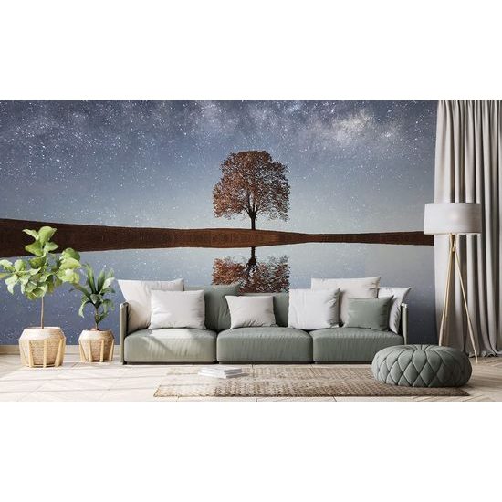 Gyönyörű öntapadó fotótapéta egy fáról a csillagokkal teli égbolt alatt