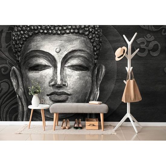 Eredeti fekete-fehér öntapadó tapéta Buddha arcáról