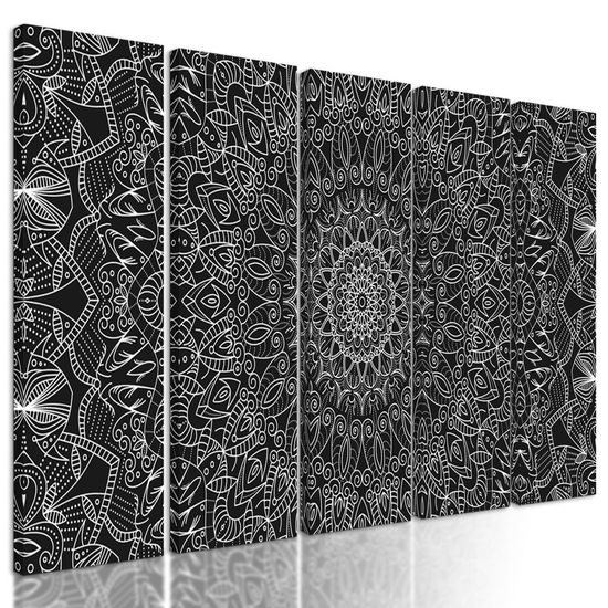 5 részes kép részletes fekete-fehér Mandala