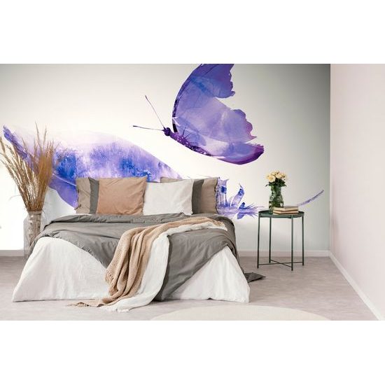 Öntapadó tapéta lila pillangó tollal