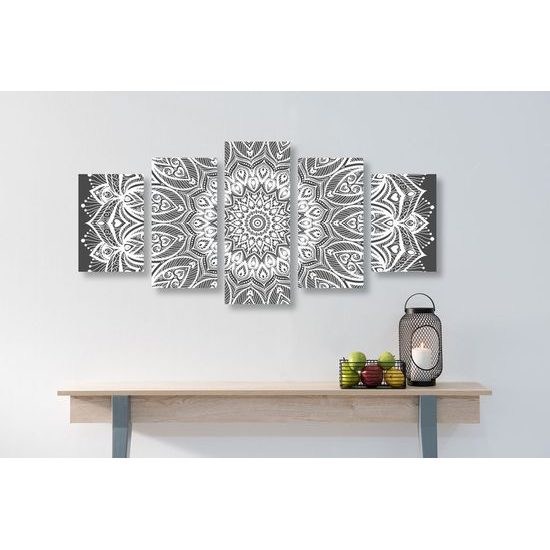 5 részes kép végtelen Mandala fekete-fehér kivitelben