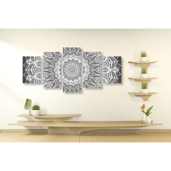 5 részes kép végtelen Mandala fekete-fehér kivitelben