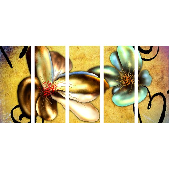 5 részes kép művészi virágok vintage kivitelben