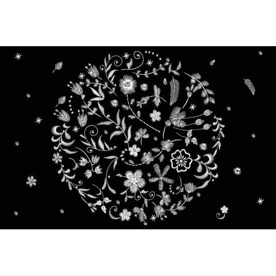 Öntapadó tapéta folklór virágok fekete alapon