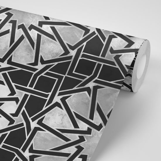 Keleti hatású fekete-fehér mozaik öntapadó tapéta