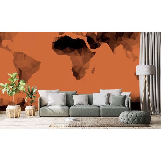 Öntapadó tapéta sokszögekből készült világtérkép narancssárga kivitelben