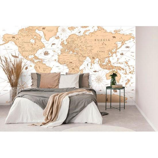 Öntapadó tapéta bézs színű történelmi hangulatú világtérkép