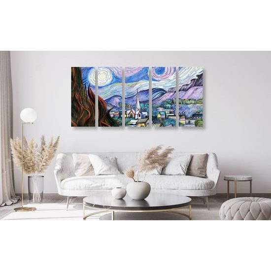 5 részes kép Csillagos éj imitációja Van Goghtól