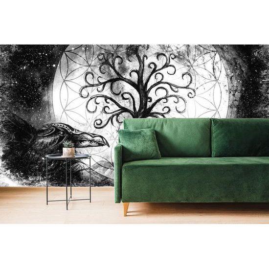 Fekete-fehér halhatatlan életfa öntapadó tapéta