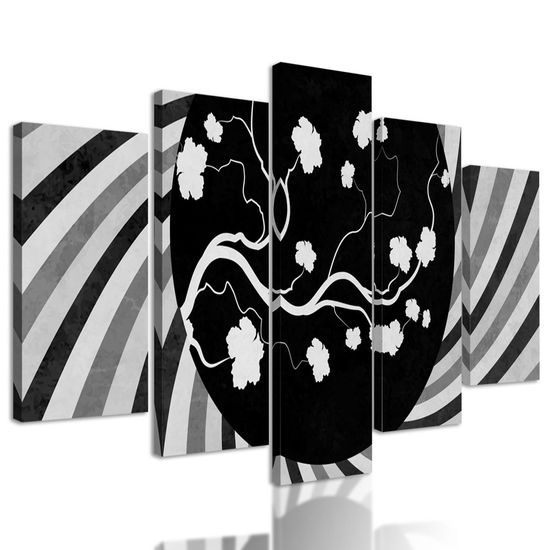 5 részes kép ázsiai modern művészet fekete-fehér kivitelben
