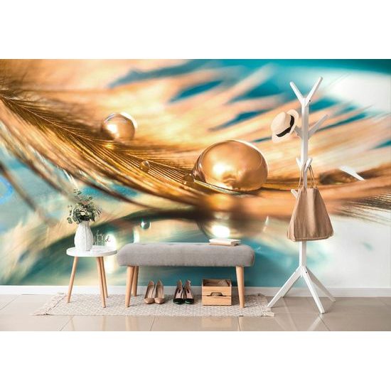 Gyönyörű öntapadó tapéta arany toll egy csepp vízzel