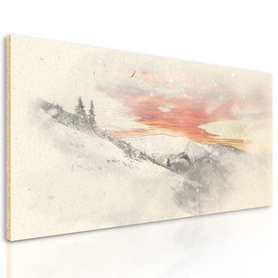 Kép havas táj a naplementében