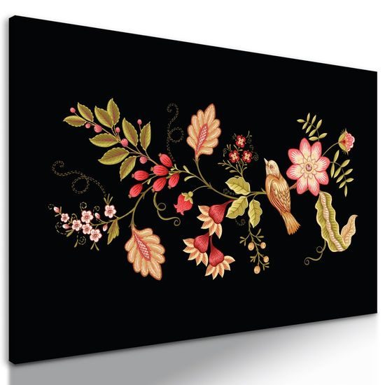 Kép madárka az ágon folklór motívummal