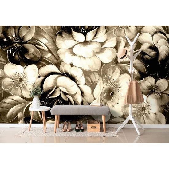 Öntapadó tapéta szépia virágok impresszionista stílusban