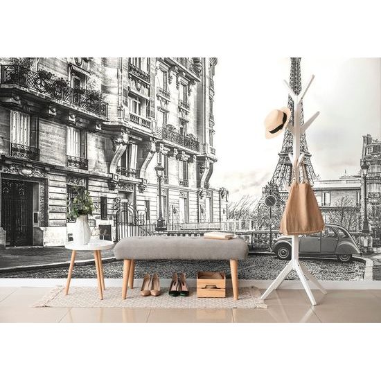 Öntapadó tapéta fekete-fehér retro kilátás az Eiffel-toronyra
